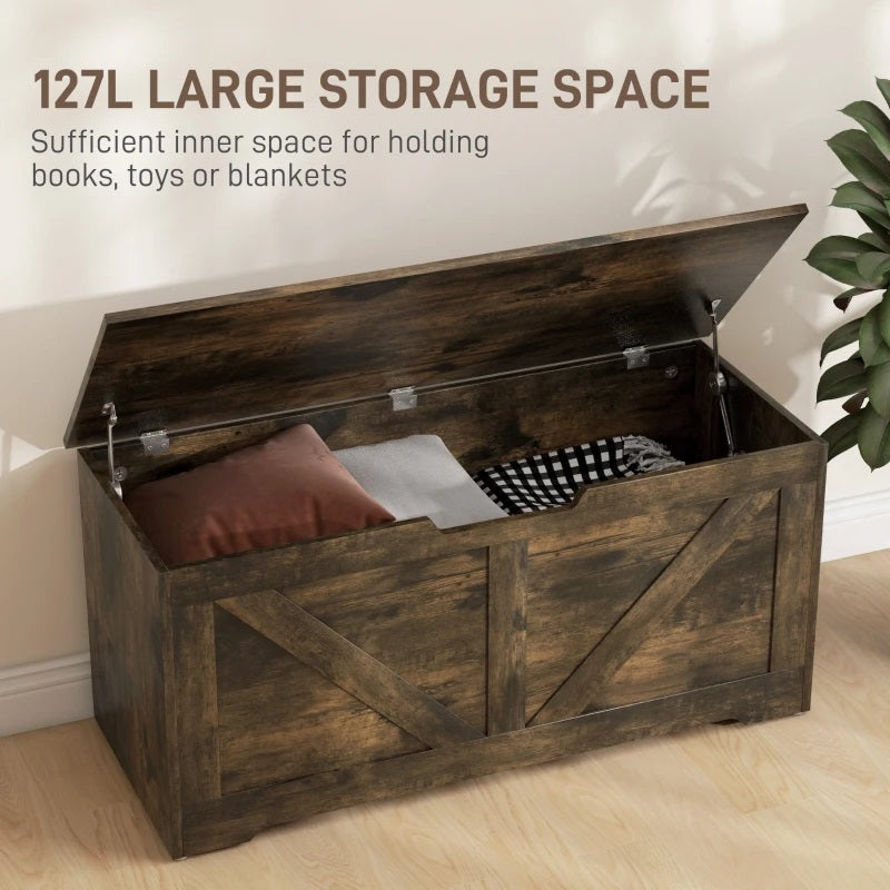 Timber Nest 127L Storage Bench Chest Toy Storage Box  - Brown Wood Grain