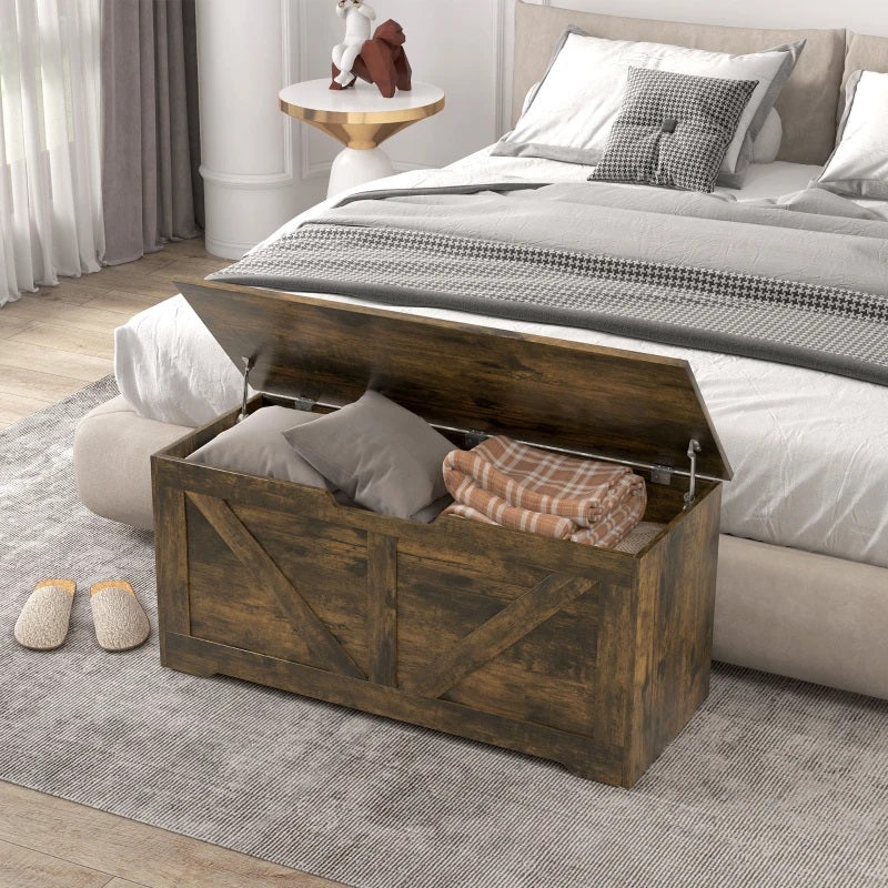 Timber Nest 127L Storage Bench Chest Toy Storage Box  - Brown Wood Grain