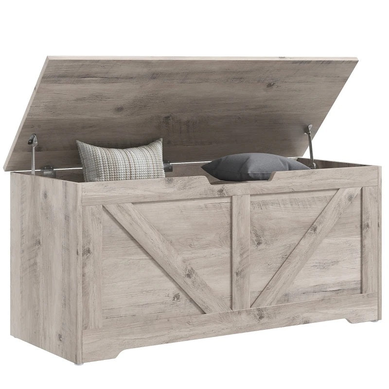 Timber Nest 127L Storage Bench Chest Toy Storage Box  - Grey Wood Grain