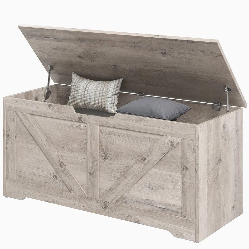 Timber Nest 127L Storage Bench Chest Toy Storage Box  - Grey Wood Grain