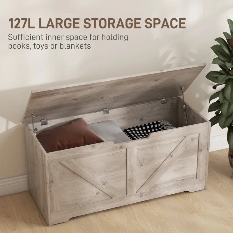 Timber Nest 127L Storage Bench Chest Toy Storage Box  - Grey Wood Grain