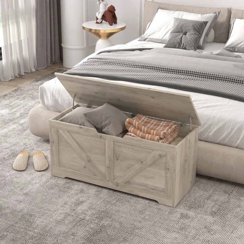 Timber Nest 127L Storage Bench Chest Toy Storage Box  - Grey Wood Grain