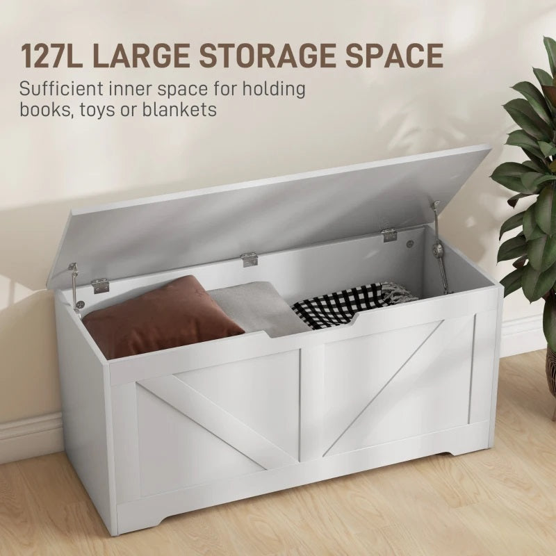 Timber Nest 127L Storage Bench Chest Toy Storage Box  - White Wood Grain