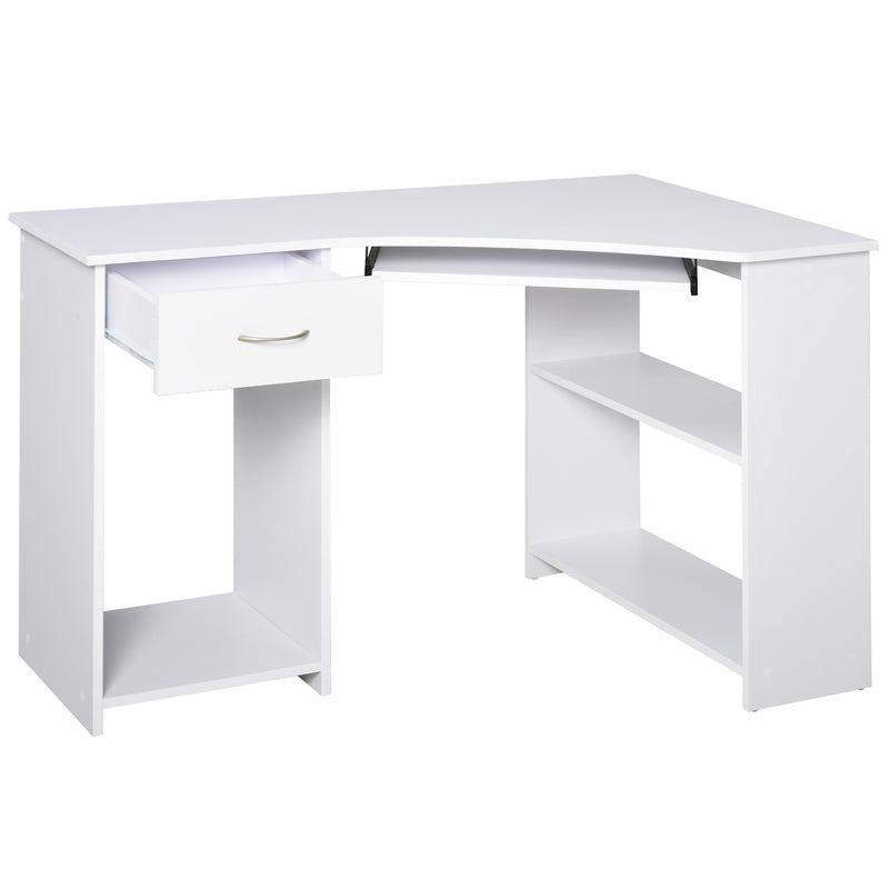 Troy 47" L-Shaped Corner Desk with CPU Stand, Shelves, Drawer and Slide-Out Keyboard