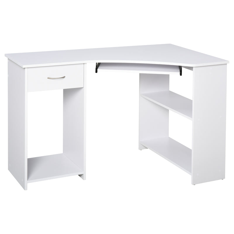 Troy 47" L-Shaped Corner Desk with CPU Stand, Shelves, Drawer and Slide-Out Keyboard