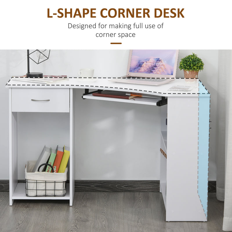 Troy 47" L-Shaped Corner Desk with CPU Stand, Shelves, Drawer and Slide-Out Keyboard