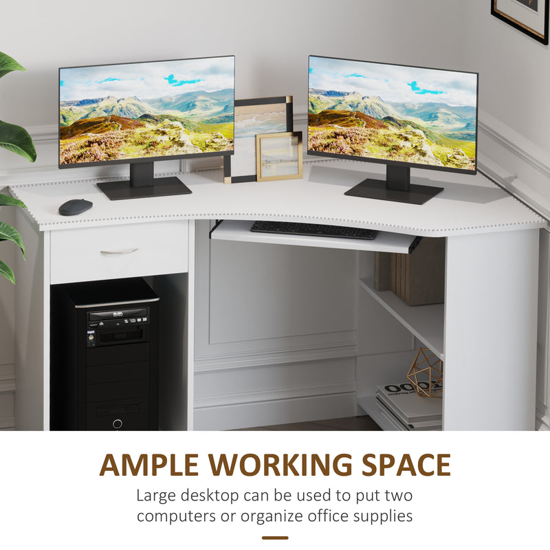 Troy 47" L-Shaped Corner Desk with CPU Stand, Shelves, Drawer and Slide-Out Keyboard