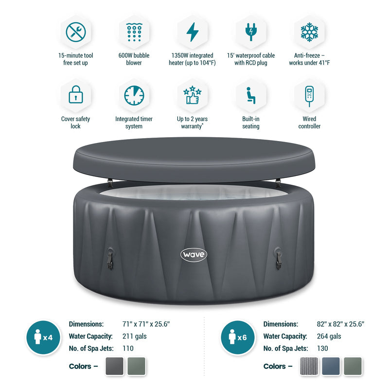 Atlantic | 4/6-Person Inflatable Hot Tub | Round | Integrated Heater