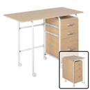 Convertix Folding Portable Computer Desk with Drawers and Rolling Castors - Natural Brown