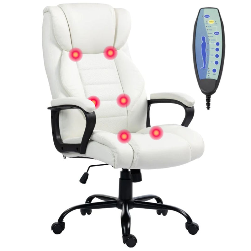 Ashborough Glen High Back Executive Massage Office Chair with 6-Point Vibration and Rocking Function - White