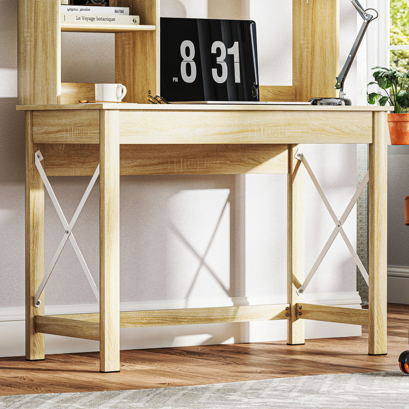 Varden Bay Computer Desk with Hutch and Shelf Storage - Natural Oak