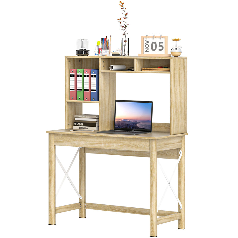 Varden Bay Computer Desk with Hutch and Shelf Storage - Natural Oak