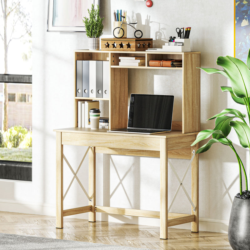 Varden Bay Computer Desk with Hutch and Shelf Storage - Natural Oak