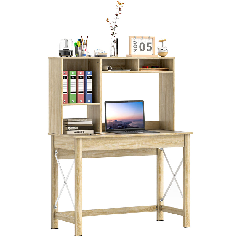 Varden Bay Computer Desk with Hutch and Shelf Storage - Natural Oak