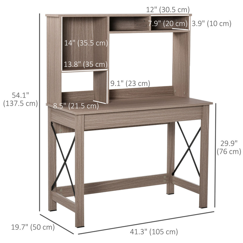 Varden Bay Computer Desk with Hutch and Shelf Storage - Brown