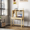 Varden Bay Computer Desk with Hutch and Shelf Storage - Natural Oak