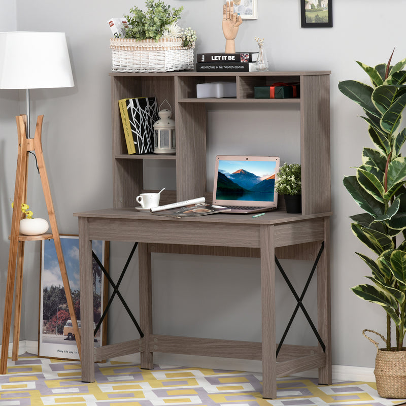 Varden Bay Computer Desk with Hutch and Shelf Storage - Brown
