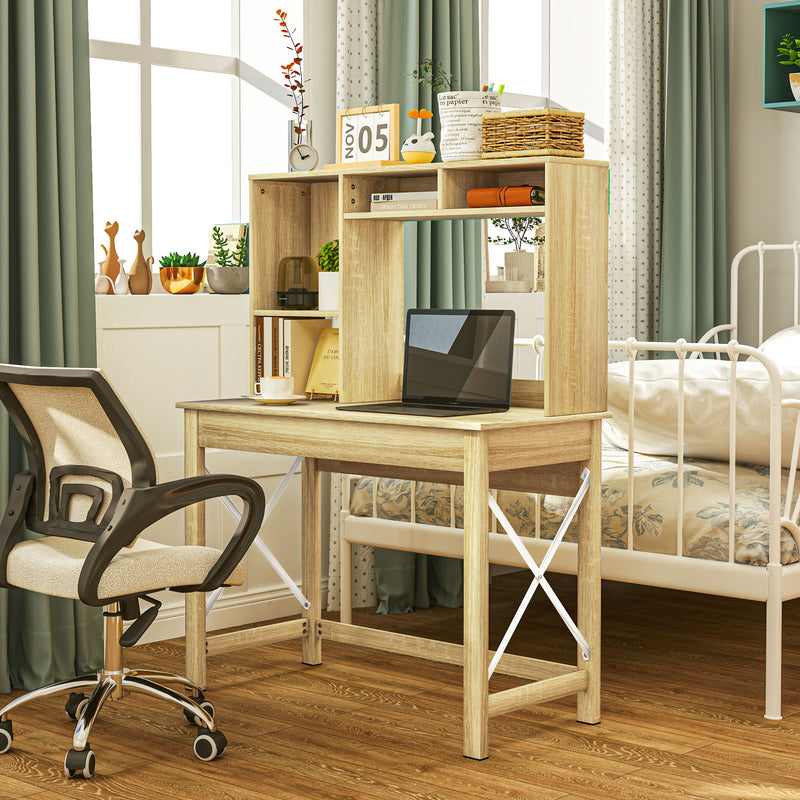 Varden Bay Computer Desk with Hutch and Shelf Storage - Natural Oak