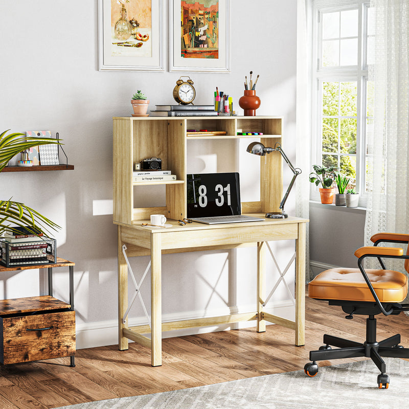 Varden Bay Computer Desk with Hutch and Shelf Storage - Natural Oak