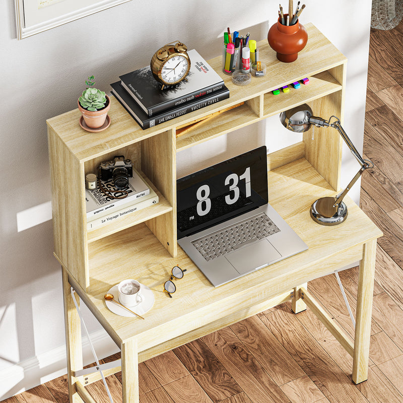 Varden Bay Computer Desk with Hutch and Shelf Storage - Natural Oak