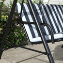 Verdana 3 Seater Patio Swing for Porch or Backyard with Adjustable Canopy, Grey and White Stripes