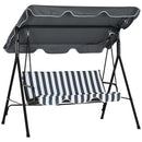 Verdana 3 Seater Patio Swing for Porch or Backyard with Adjustable Canopy, Grey and White Stripes