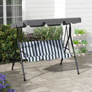 Verdana 3 Seater Patio Swing for Porch or Backyard with Adjustable Canopy, Grey and White Stripes