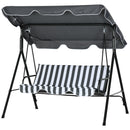 Verdana 3 Seater Patio Swing for Porch or Backyard with Adjustable Canopy, Grey and White Stripes