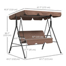 Verdana 3 Seater Patio Swing for Porch or Backyard with Adjustable Canopy, Brown