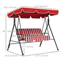 Verdana 3 Seater Patio Swing for Porch or Backyard with Adjustable Canopy, Red and White Stripes (Copy) (Copy)