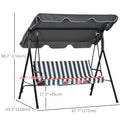 Verdana 3 Seater Patio Swing for Porch or Backyard with Adjustable Canopy, Grey and White Stripes