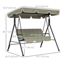 Verdana 3 Seater Patio Swing for Porch or Backyard with Adjustable Canopy, Green and Brown Stripes