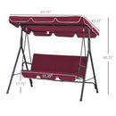 Verdana 3 Seater Patio Swing for Porch or Backyard with Adjustable Canopy, Wine Red