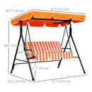 Verdana 3 Seater Patio Swing for Porch or Backyard with Adjustable Canopy, Orange and White Stripes (Copy) (Copy) (Copy)