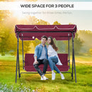 Verdana 3 Seater Patio Swing for Porch or Backyard with Adjustable Canopy, Wine Red