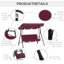 Verdana 3 Seater Patio Swing for Porch or Backyard with Adjustable Canopy, Wine Red