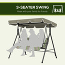 Verdana 3 Seater Patio Swing for Porch or Backyard with Adjustable Canopy, Green and Brown Stripes