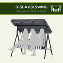 Verdana 3 Seater Patio Swing for Porch or Backyard with Adjustable Canopy, Grey and White Stripes
