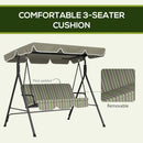 Verdana 3 Seater Patio Swing for Porch or Backyard with Adjustable Canopy, Green and Brown Stripes