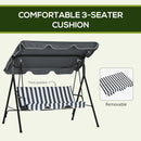 Verdana 3 Seater Patio Swing for Porch or Backyard with Adjustable Canopy, Grey and White Stripes