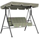 Verdana 3 Seater Patio Swing for Porch or Backyard with Adjustable Canopy, Green and Brown Stripes