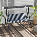Verdana 3 Seater Patio Swing for Porch or Backyard with Adjustable Canopy, Grey and White Stripes