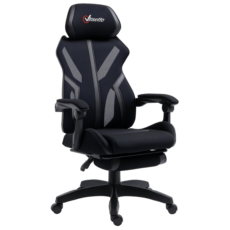 Vinsetto Gaming Chair, Ergonomic Computer Chair with Footrest, Headrest, Recliner Swivel Seat with Adjustable Height, Black