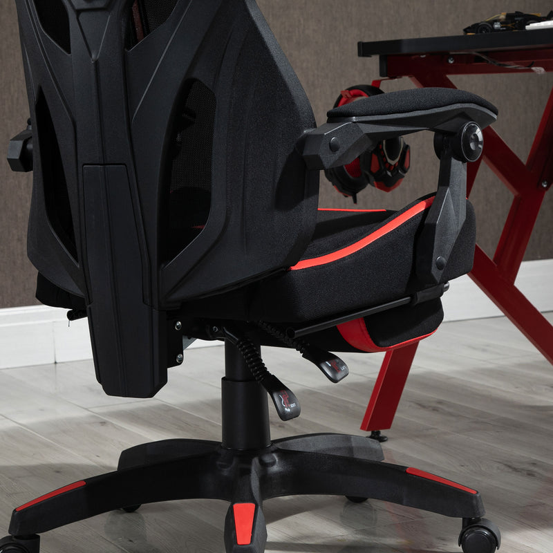 Vinsetto Gaming Chair, Ergonomic Computer Chair with Footrest, Headrest, Recliner Swivel Seat with Adjustable Height, Black & Red