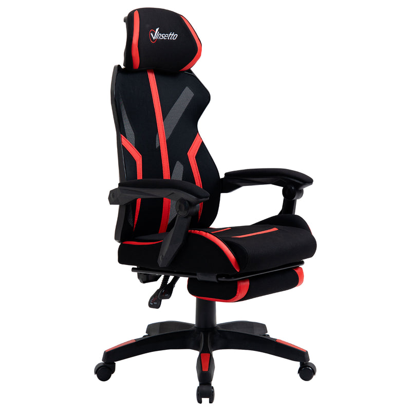 Vinsetto Gaming Chair, Ergonomic Computer Chair with Footrest, Headrest, Recliner Swivel Seat with Adjustable Height, Black & Red