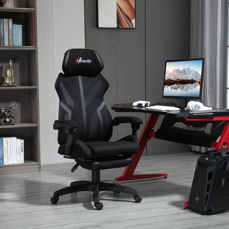 Vinsetto Gaming Chair, Ergonomic Computer Chair with Footrest, Headrest, Recliner Swivel Seat with Adjustable Height, Black