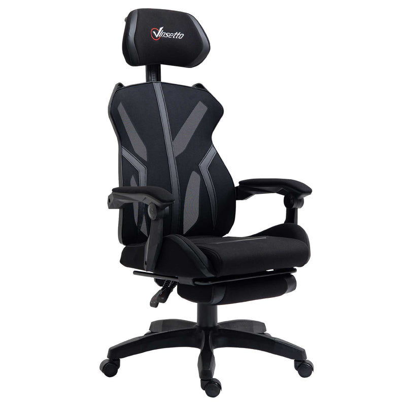 Vinsetto Gaming Chair, Ergonomic Computer Chair with Footrest, Headrest, Recliner Swivel Seat with Adjustable Height, Black