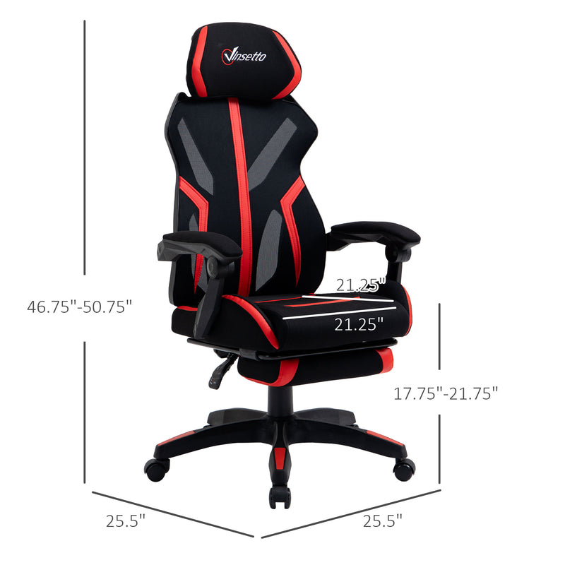 Vinsetto Gaming Chair, Ergonomic Computer Chair with Footrest, Headrest, Recliner Swivel Seat with Adjustable Height, Black & Red