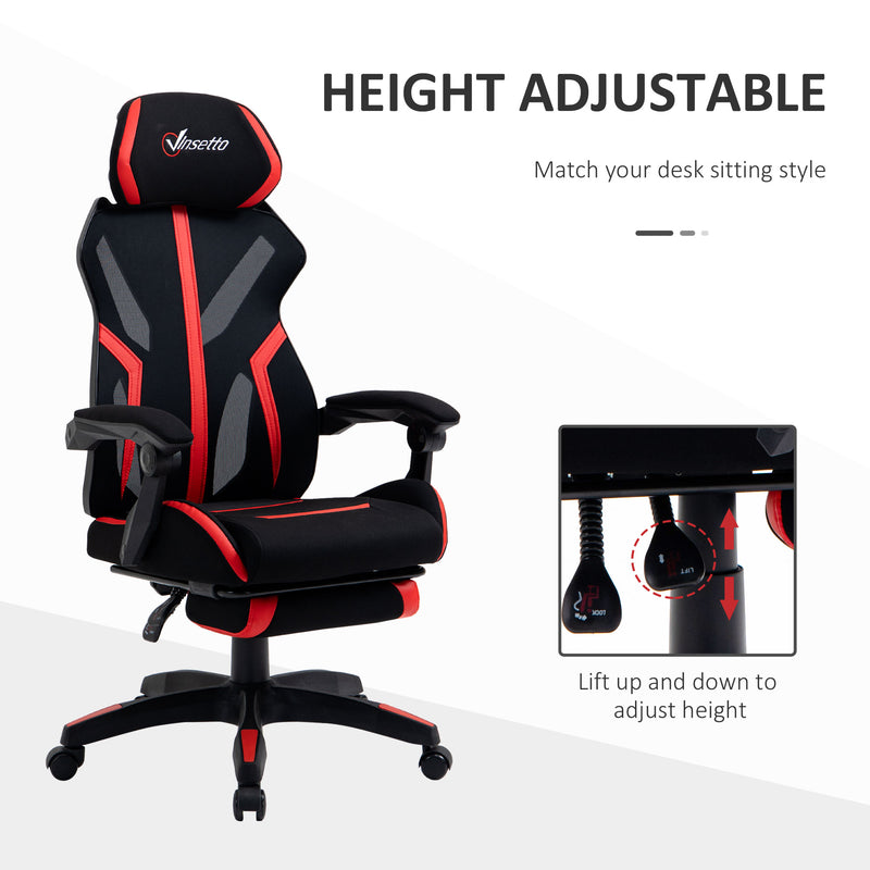 Vinsetto Gaming Chair, Ergonomic Computer Chair with Footrest, Headrest, Recliner Swivel Seat with Adjustable Height, Black & Red