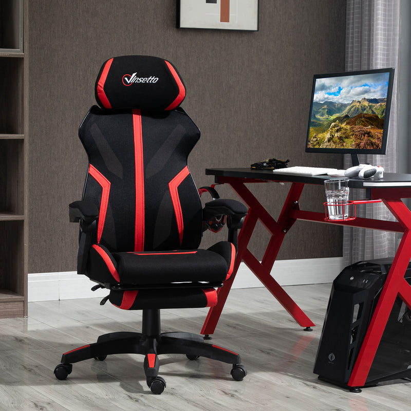Vinsetto Gaming Chair, Ergonomic Computer Chair with Footrest, Headrest, Recliner Swivel Seat with Adjustable Height, Black & Red